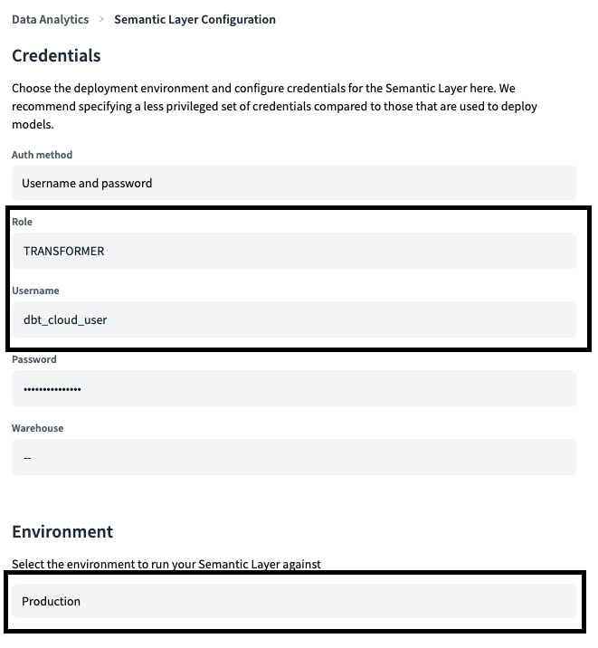 Semantic Layer credentials